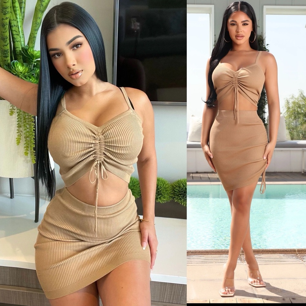 Tan Sweater skirt set
